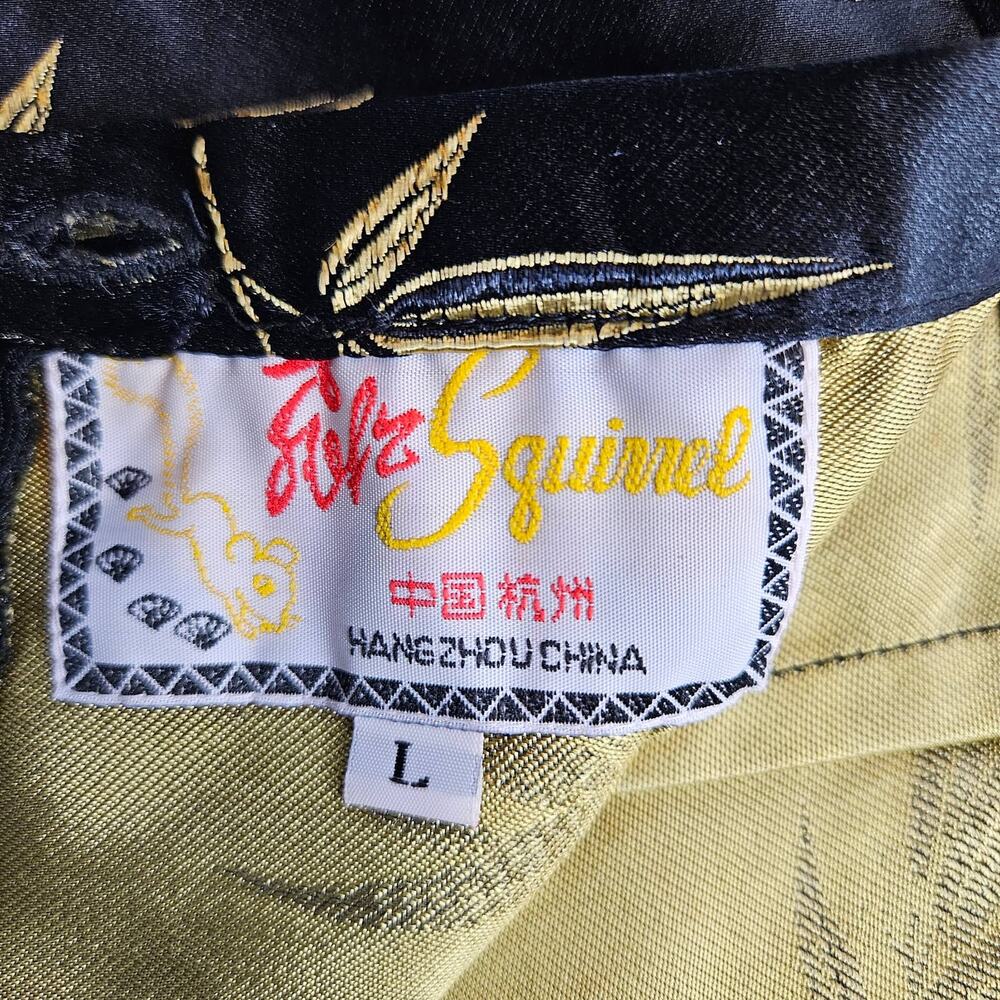 EUC‎ VTG Solz Squirrel Brocade Mini Skirt Sz. L* Black & Gold Bamboo Print - Picture 4 of 9